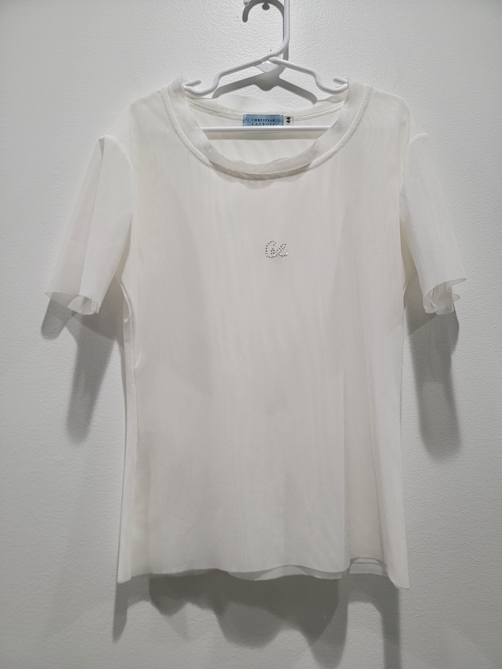 Christian Lacroix White Short Sleeve Tee with Crystal Accent